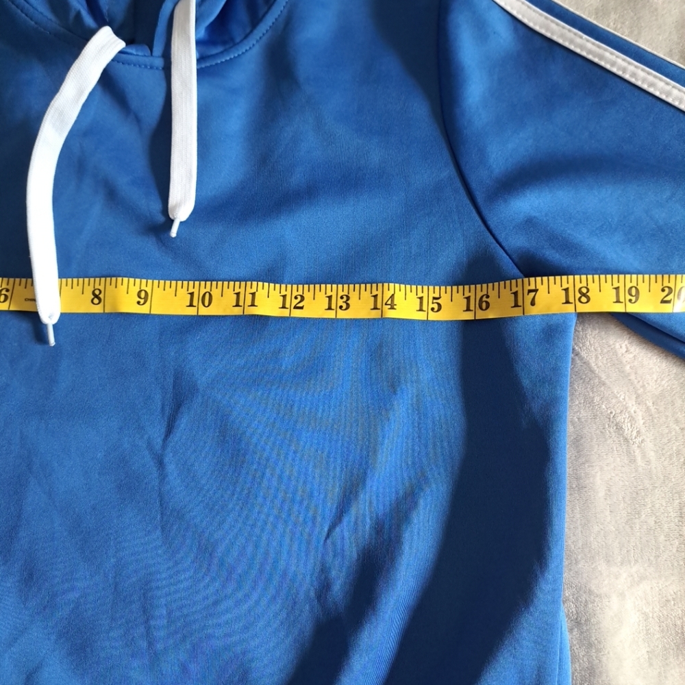 AQ Sport Women's Pullover Hoodie Sweatshirt Blue White Arm Stripes Gym Sporty S - Picture 7 of 12